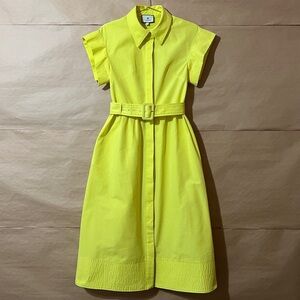 Tuckernuck | Chloe Dress Citron Button Front Midi Dress Belted Structured Size S